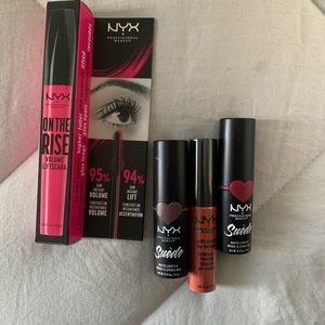 NYX BUNDLE!!!! 1 mascara 1 lip gloss 2 lipsticks. BRAND NEW PRODUCTS